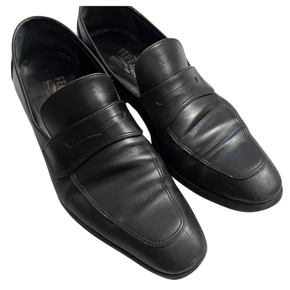 Salvatore Ferragamo Black Leather Slip-On Mens Penny Loafers size 8.5 main image 14
